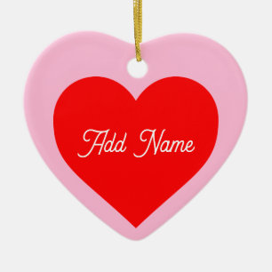 Romantic Red Heart Pastel Pink Personalised Ceramic Tree Decoration