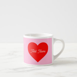 Romantic Red Heart Pastel Pink Personalised Espresso Cup