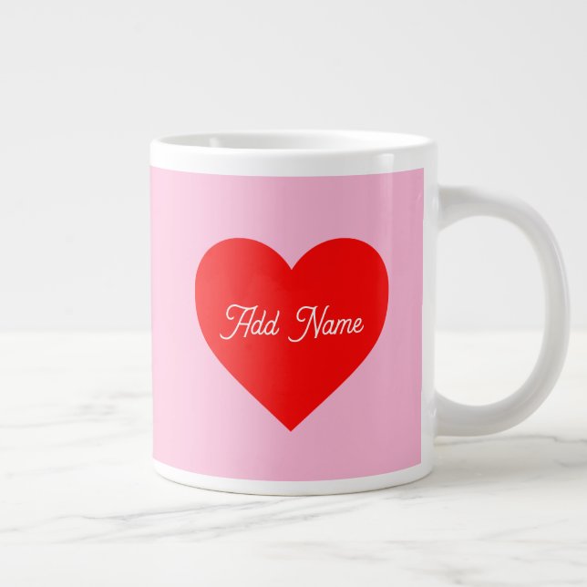 Romantic Red Heart Pastel Pink Personalised Large Coffee Mug (Right)