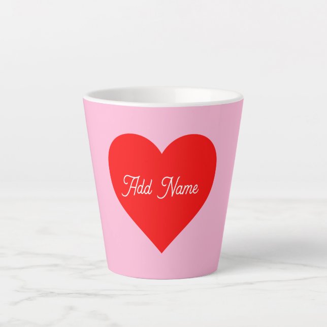 Romantic Red Heart Pastel Pink Personalised Latte Mug (Front)