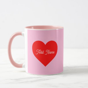 Romantic Red Heart Pastel Pink Personalised Mug