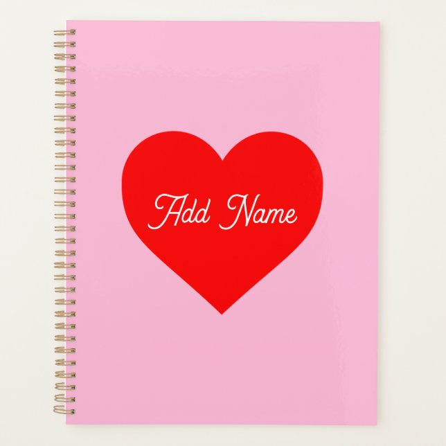 Romantic Red Heart Pastel Pink Personalised Planner (Front)