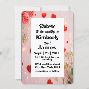 Romantic Red Heart & Rose Wedding Invitation