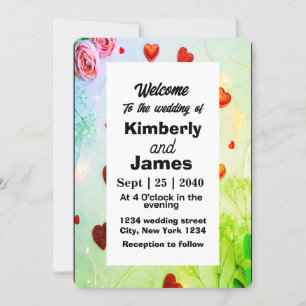 Romantic Red Heart & Rose Wedding Invitation