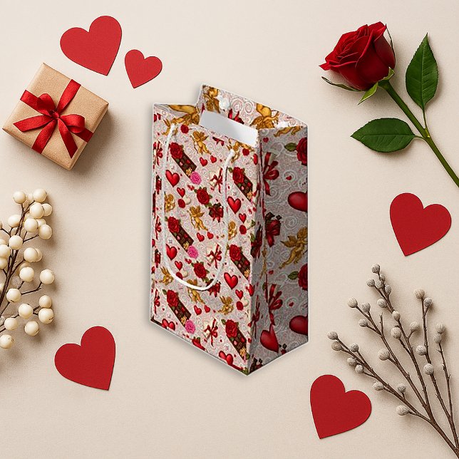 Romantic Red Heart Valentine Small Gift Bag (Creator Uploaded)