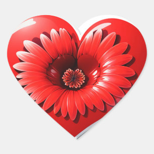Romantic Red Heart With Floral Centre Sticker
