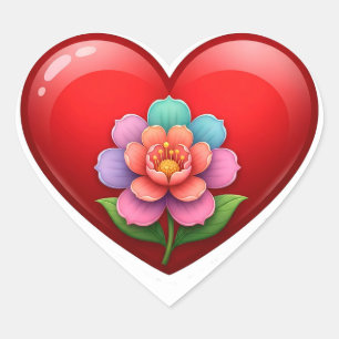 Romantic Red Heart With Floral Centre Sticker