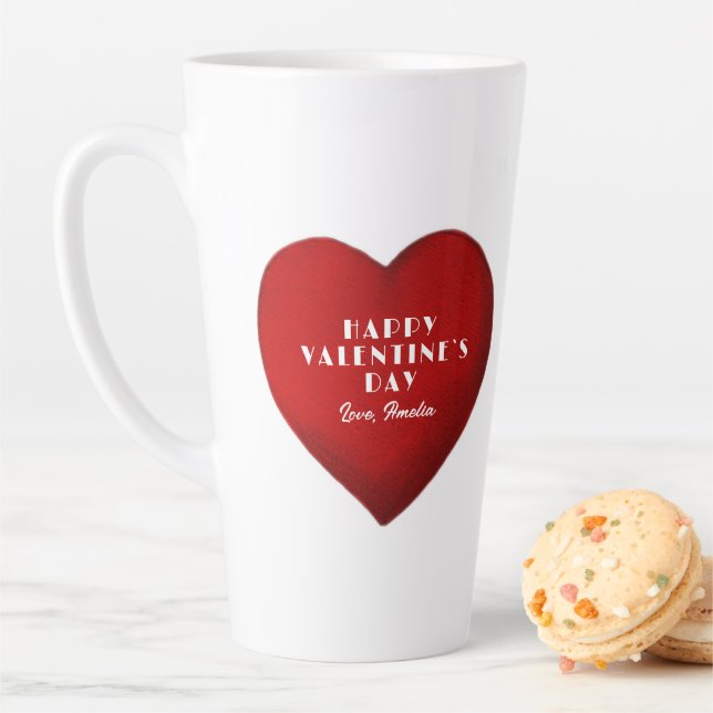 Romantic Red Heart with Name Valentine`s Day  Latte Mug (In Situ)
