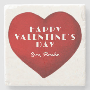 Romantic Red Heart with Name Valentine`s Day Stone Coaster