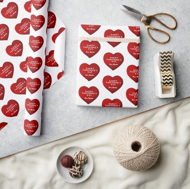 Romantic Red Heart with Name Valentine`s Day  Wrapping Paper (Crafts)