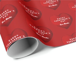 Romantic Red Heart with Name Valentine`s Day Wrapping Paper