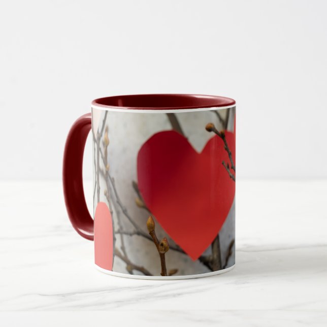 Romantic Red Hearts Accent Coffee Mug | Cute Love  (Front Left)