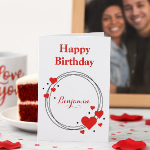 Romantic Red Hearts Birthday for Him Holiday Card