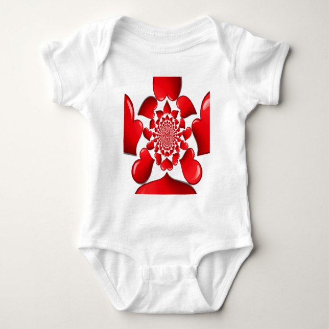 Romantic Red Hearts Pattern Art Print Baby Bodysuit (Front)