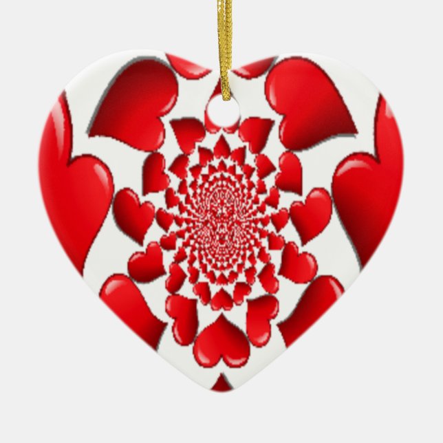 Romantic Red Hearts Pattern Art Print Ceramic Tree Decoration (Front)
