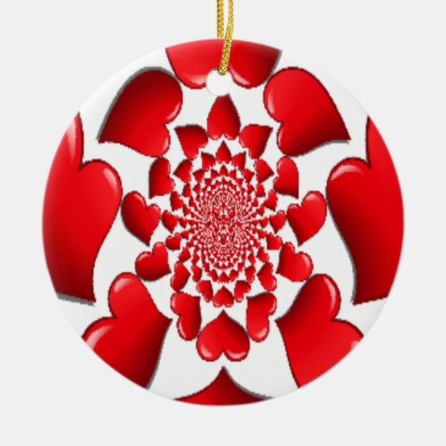 Romantic Red Hearts Pattern Art Print Ceramic Tree Decoration (Front)