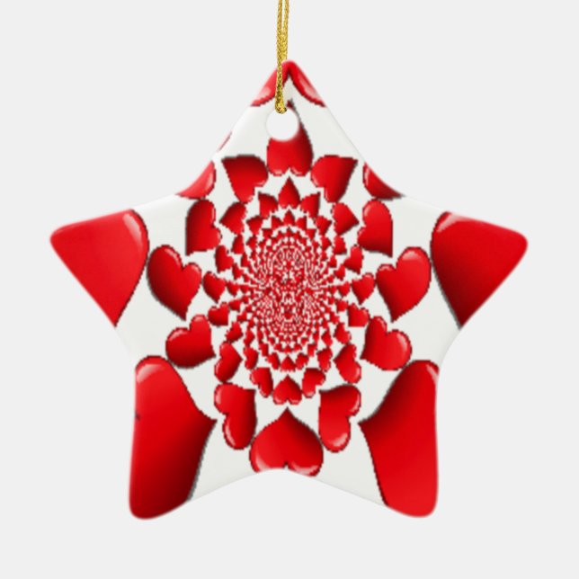 Romantic Red Hearts Pattern Art Print Ceramic Tree Decoration (Front)