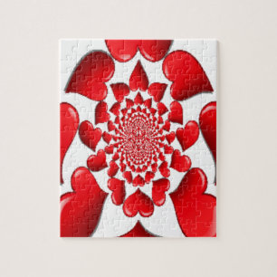 Romantic Red Hearts Pattern Art Print Jigsaw Puzzle