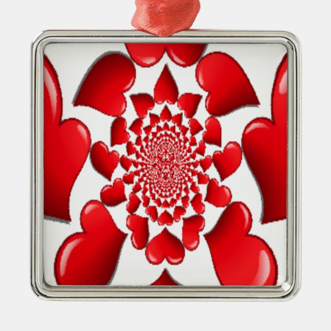 Romantic Red Hearts Pattern Art Print Metal Tree Decoration (Front)