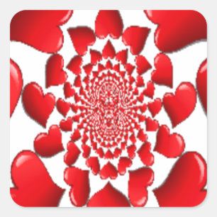 Romantic Red Hearts Pattern Art Print Square Sticker