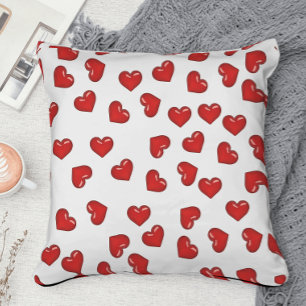 Romantic Red Hearts pattern on white Cushion