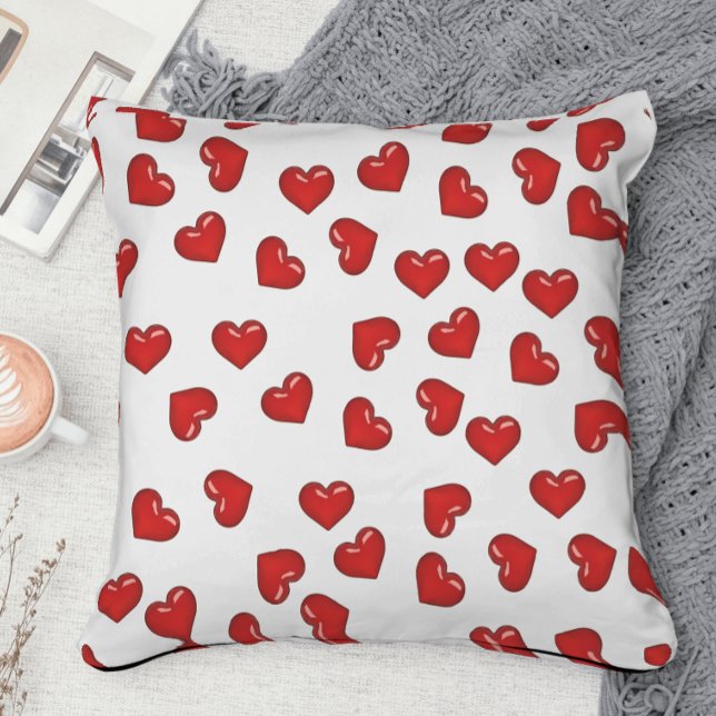 Romantic Red Hearts pattern on white Cushion (Creator Uploaded)