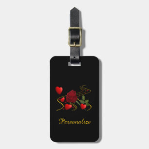 Romantic Red Hearts & Red Rose Personalise Luggage Tag