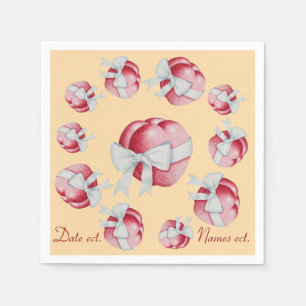 Romantic red hearts tied with white ribbon bow napkin