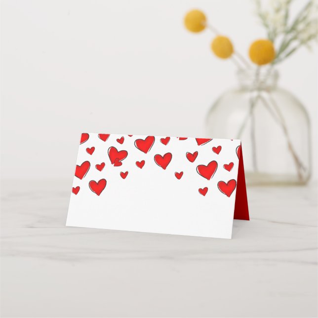 Romantic Red Hearts Valentine's Day Place Card (Front)