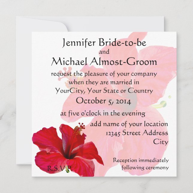 Romantic Red Hibiscus Invitation (Front)