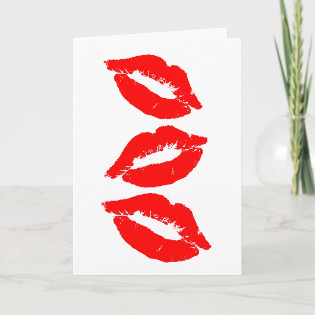 ROMANTIC RED LIPS KISSES THINKING OF YOU CARD (Front)