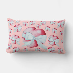 romantic red love heart and white bow lumbar cushion