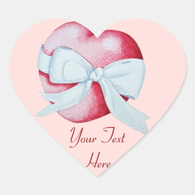 romantic red love heart and white bow sticker (Front)