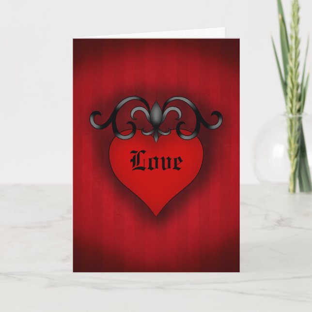 Romantic red love heart gothic mediaeval style holiday card (Front)