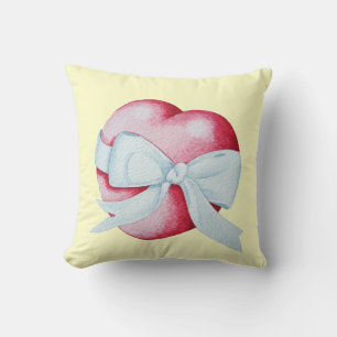 romantic red love heart tied with white ribbon bow cushion