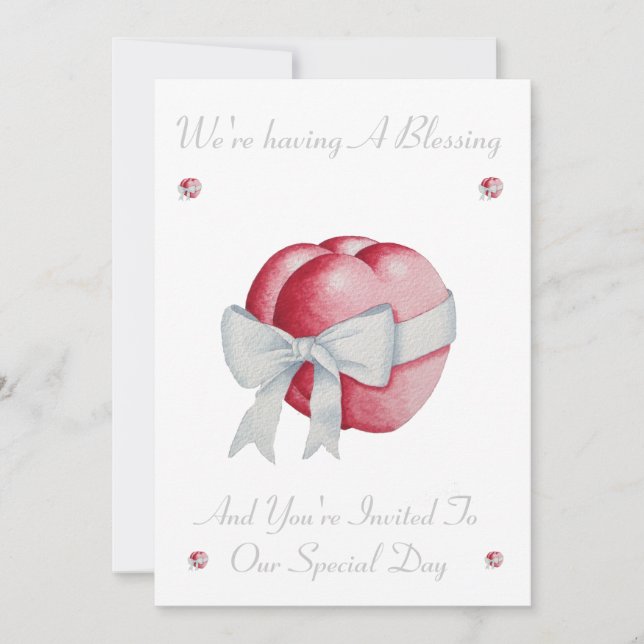 romantic red love heart white bow blessing invitation (Front)