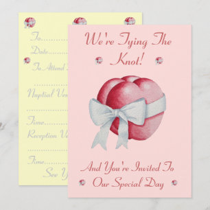 romantic red love heart white bow tying the knot invitation