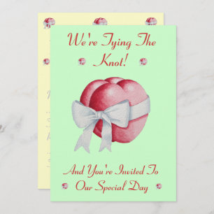 romantic red love heart white bow tying the knot invitation