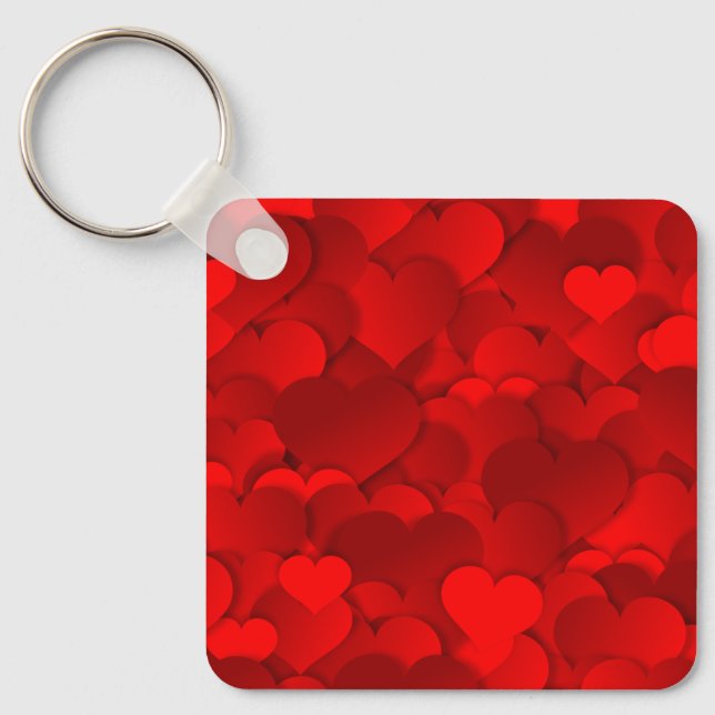 Romantic Red Love Hearts Texture Pattern-19909 Key Ring (Front)