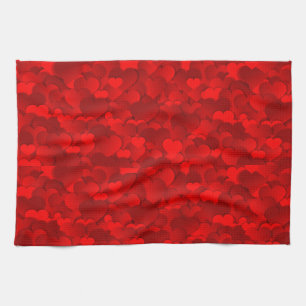Romantic Red Love Hearts Texture Pattern-19909 Tea Towel