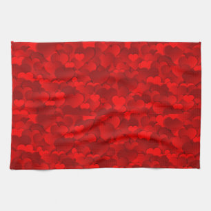 Romantic Red Love Hearts Texture Pattern Tea Towel