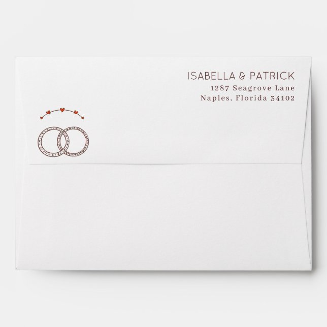 Romantic Red Minimalist Rings and Hearts Envelope (Back (Top Flap))