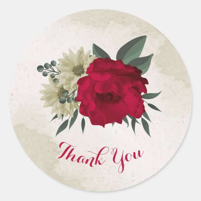 romantic red & pale yellow flowers classic round sticker (Front)