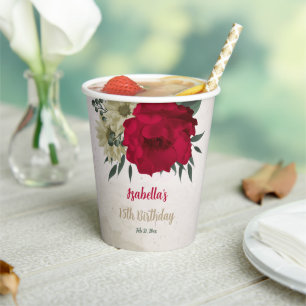 romantic red & pale yellow flowers paper cups