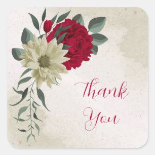 romantic red & pale yellow flowers square sticker