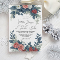 Romantic Red Pink Blue Winter Floral Wedding