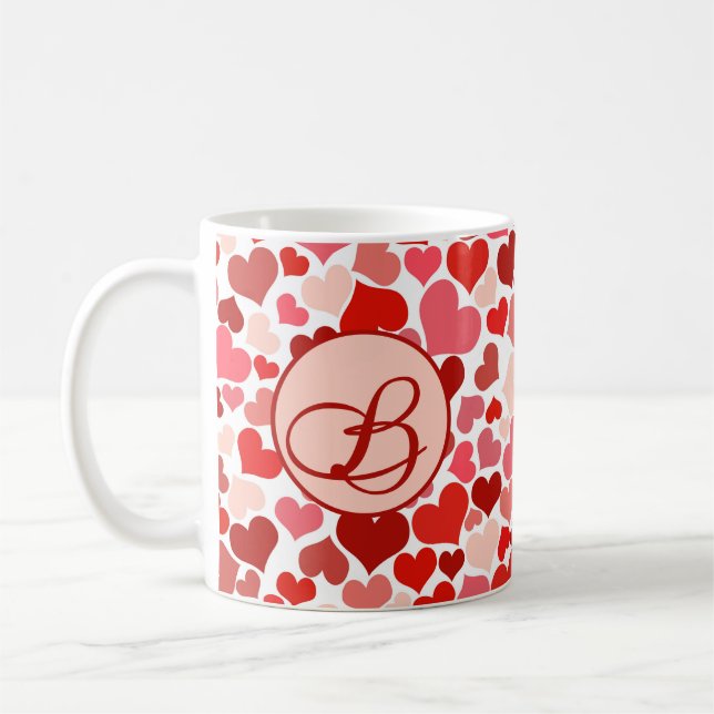 Romantic Red Pink Heart Love Valentine Initial Coffee Mug (Left)
