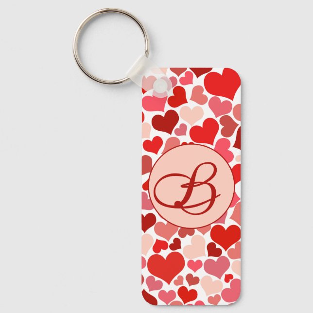 Romantic Red Pink Heart Love Valentine Initial Key Ring (Front)