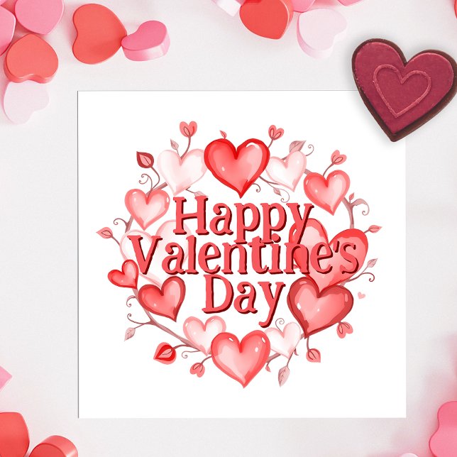Romantic Red Pink Hearts Wreath Valentine's Day Card (Creator Uploaded)