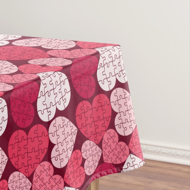 Romantic Red & Pink Jigsaw Puzzle Heart Pattern Tablecloth (In Situ)